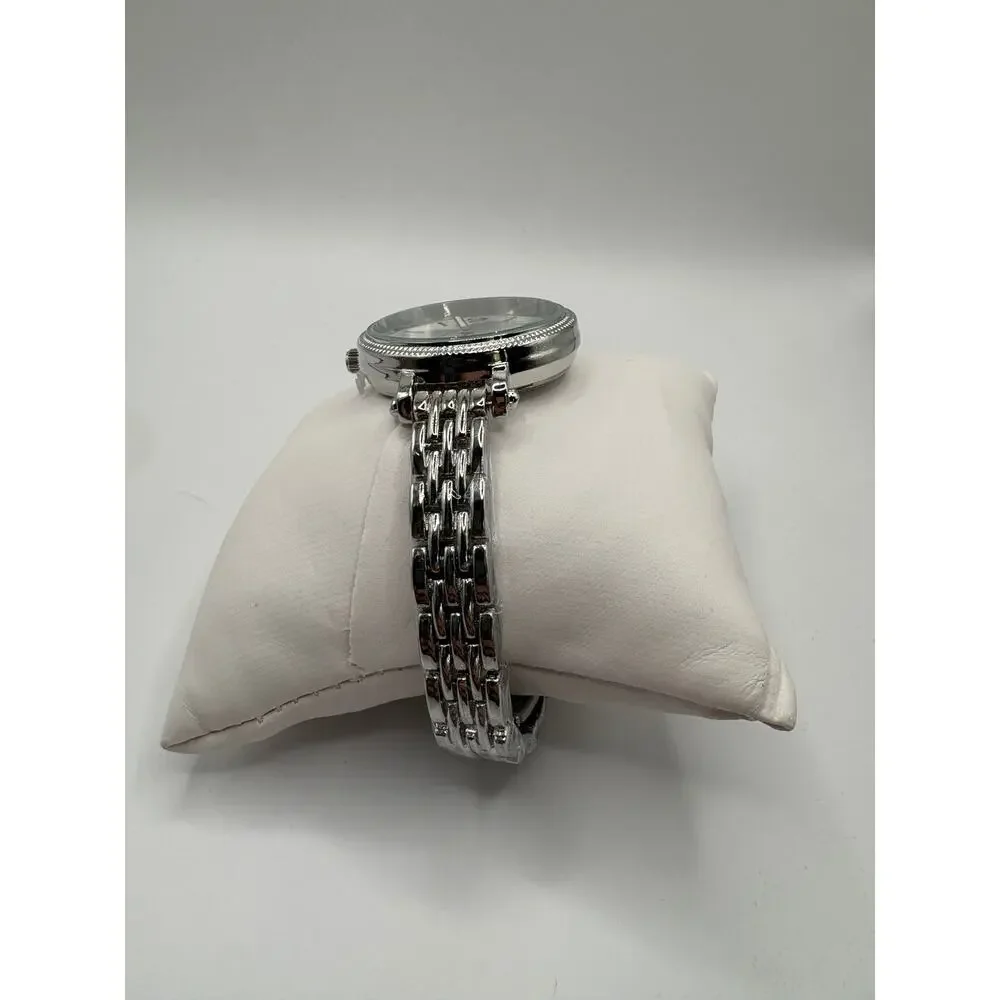 Laura Ashley Silver Tone Watch Round Dial Textured Bracelet Women's